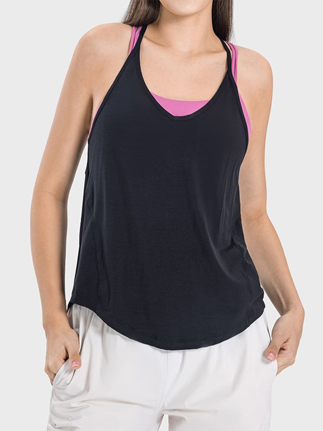 Slit Spaghetti Strap Scoop Neck Active Cami Black