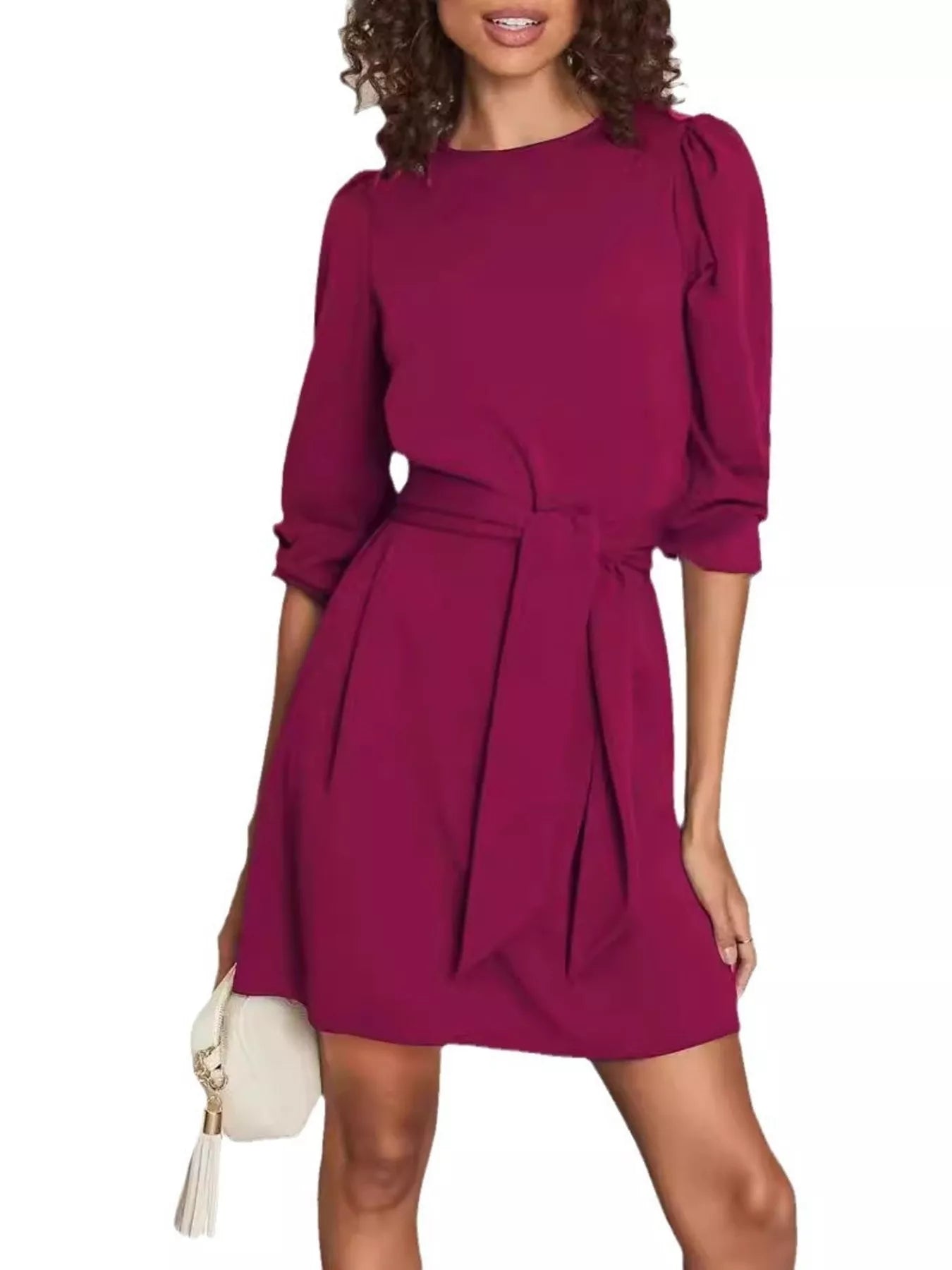 Tie-Waist Mini Dress Wine Red