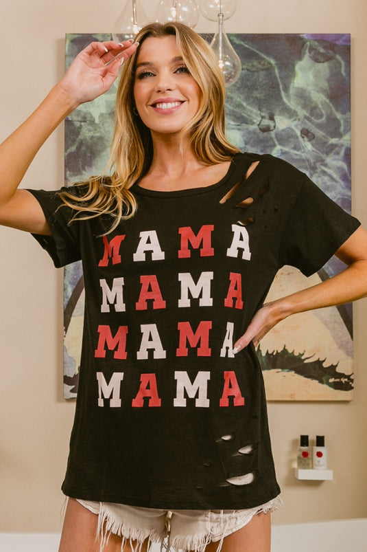 Image BiBi MAMA Graphic Distressed Short Sleeve T-Shirt