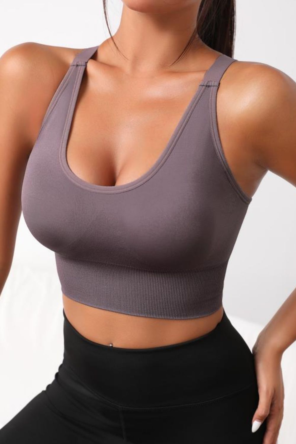 Scoop Neck Long Active Bra Mauve