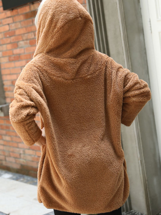 Image Open Front Hooded Teddy Coat