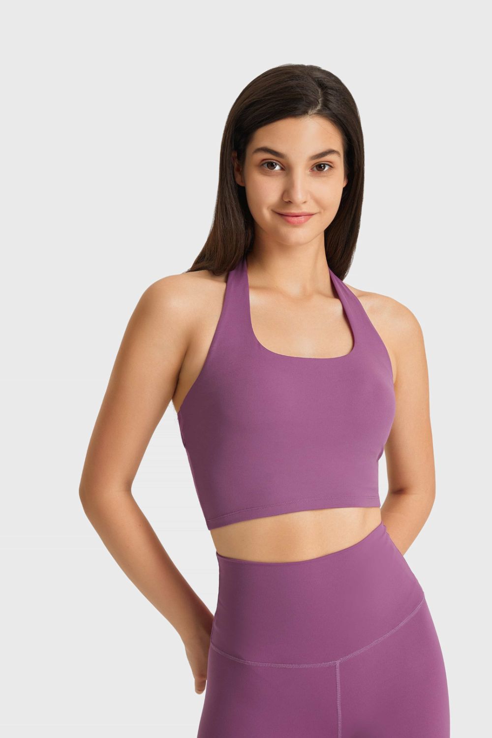 Breathable Halter Neck Sports Bra Purple