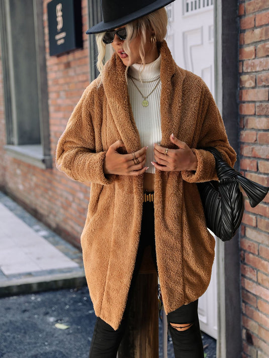 Image Open Front Hooded Teddy Coat