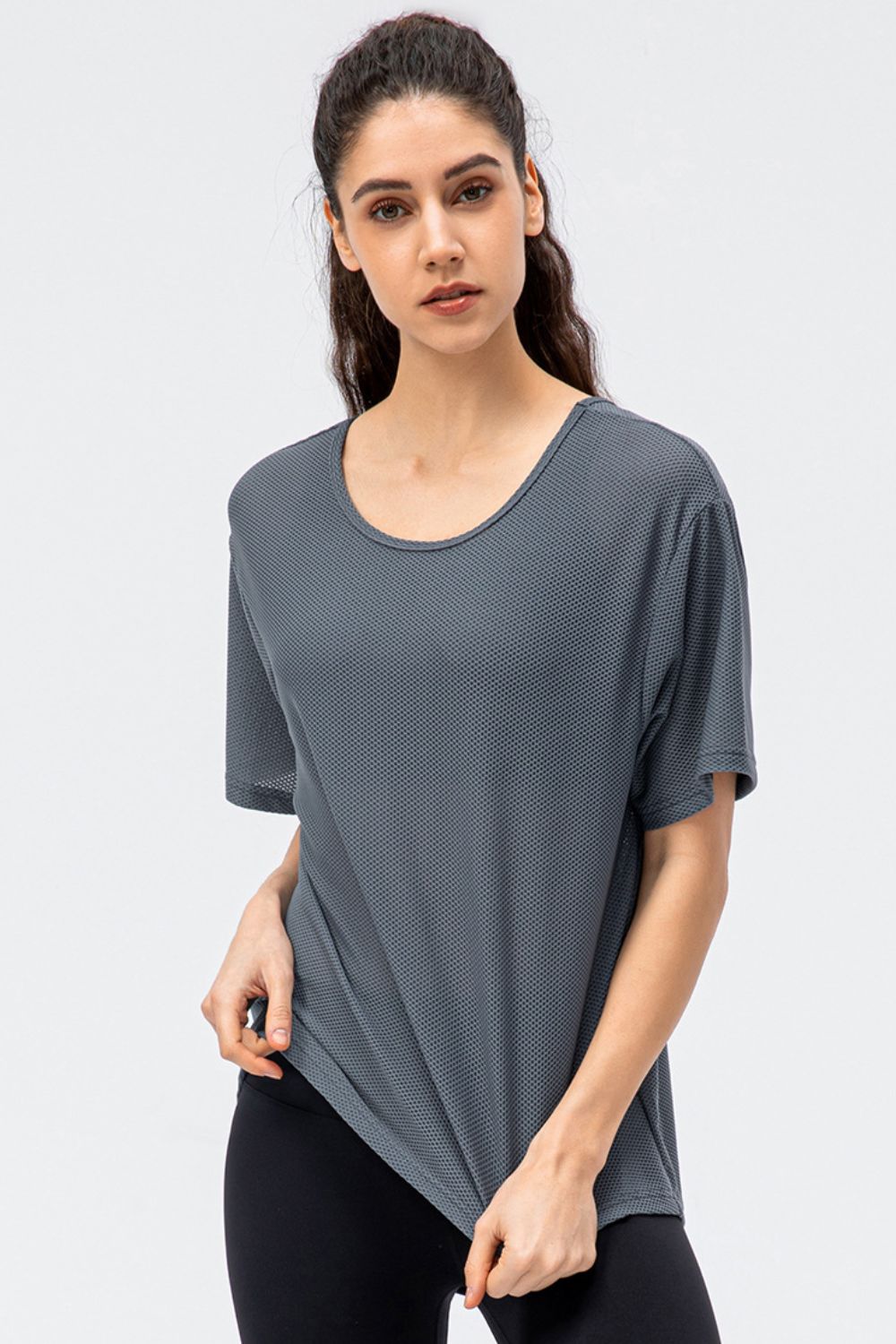 Round Neck Short Sleeve Active Tee Dark Gray