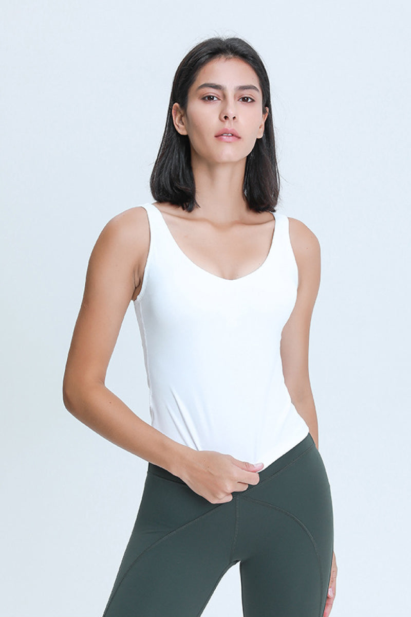 V Neck Active Tank White
