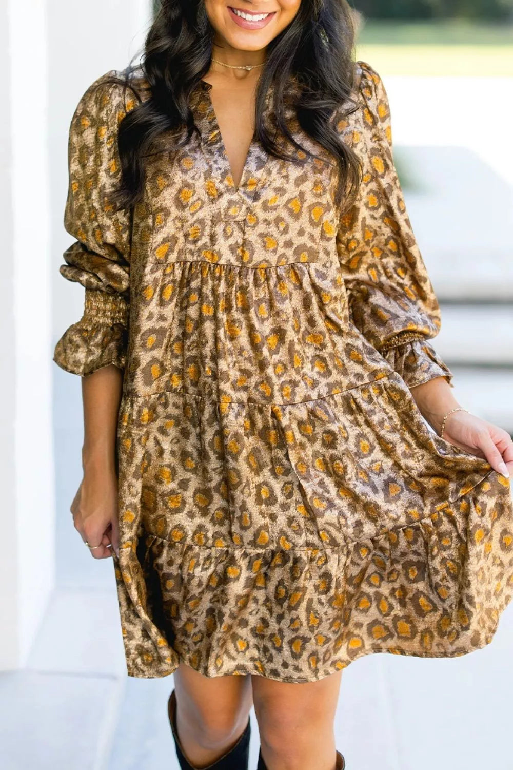 Tiered Leopard Print Mini Dress Leopard