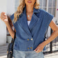 Buttoned Up Collared Neck Denim Top