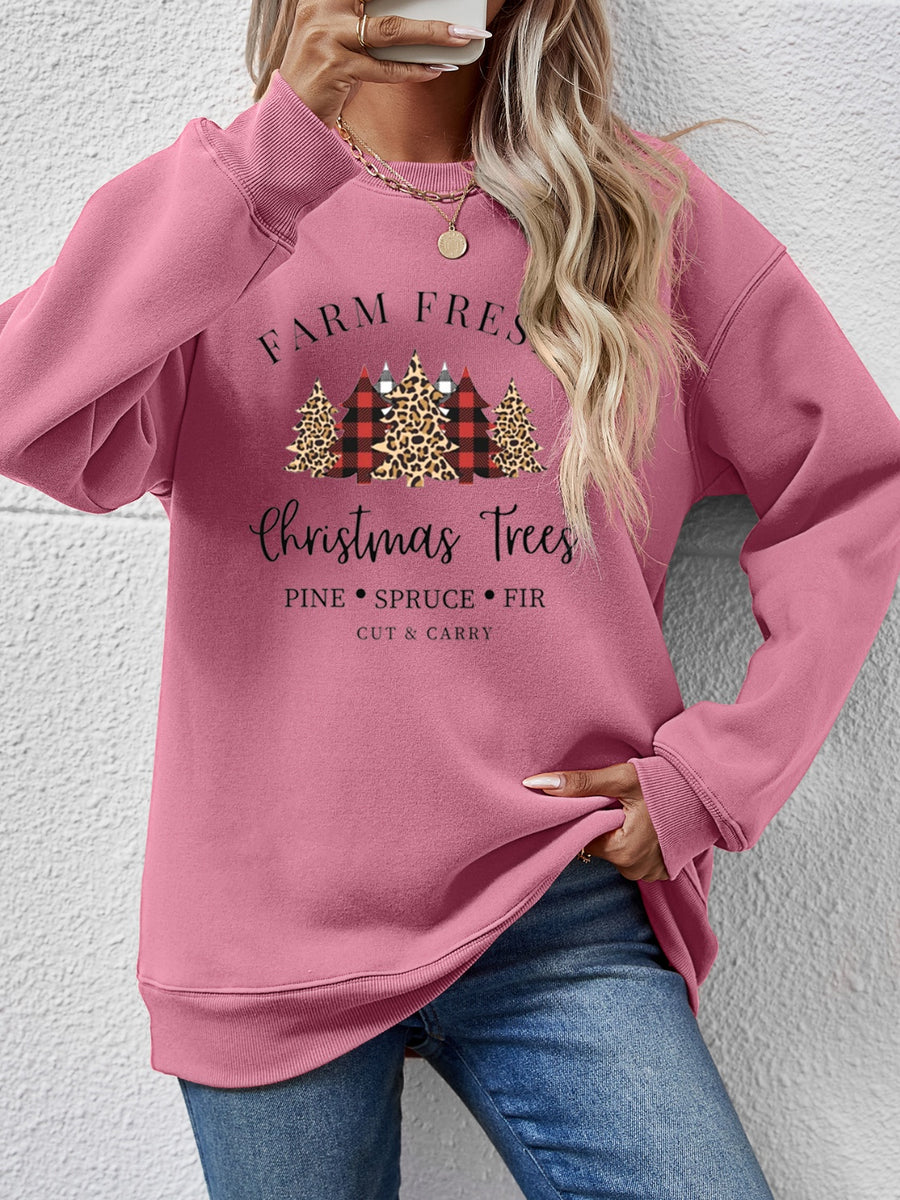 Graphic Round Neck Long Sleeve Sweatshirt Moonlit Mauve