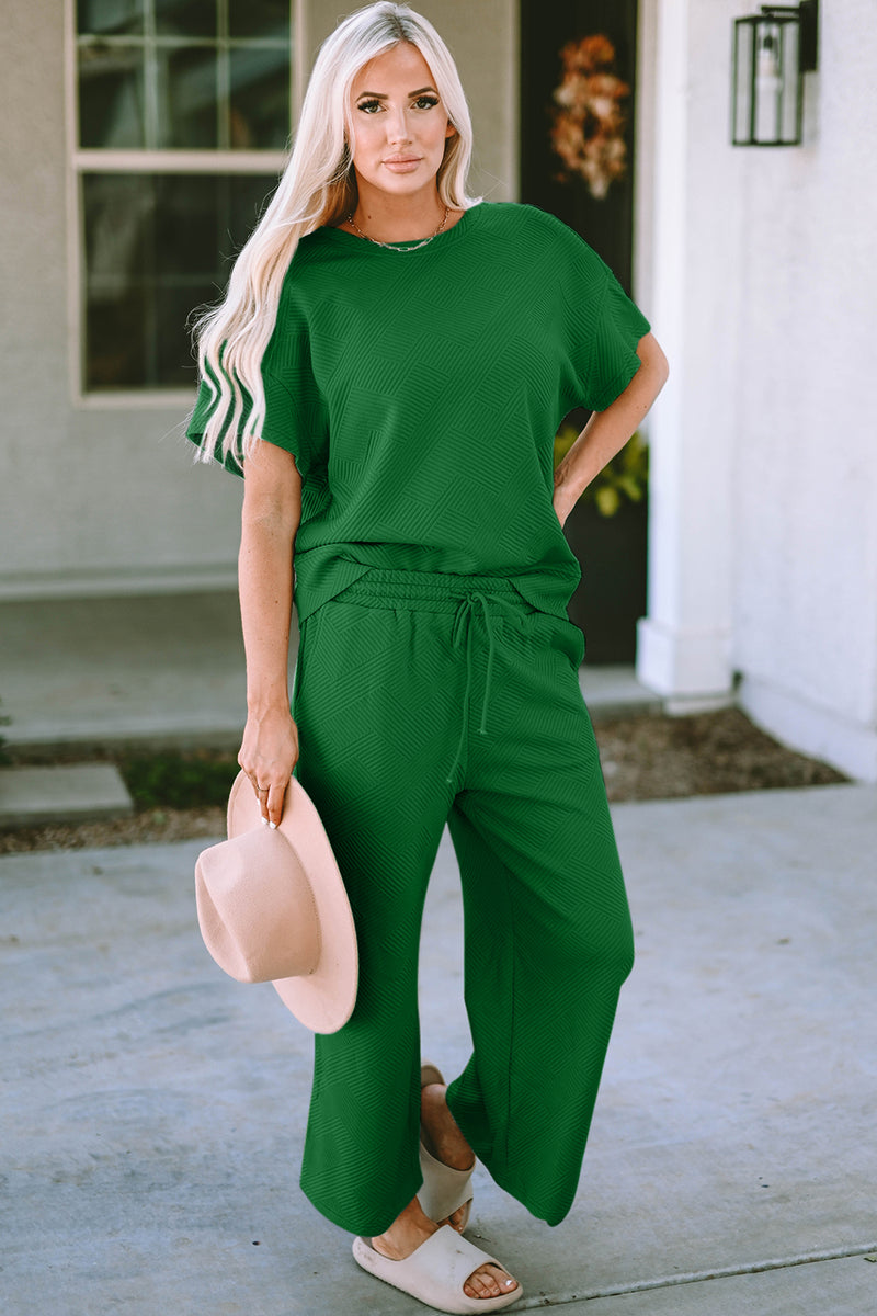 Short Sleeve Top and Pants Set Green