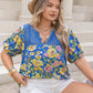 Plus Size Printed Notched Short Sleeve Blouse