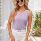 Eyelet Decorative Button V-Neck Tank