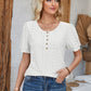 Eyelet Round Neck Short Sleeve Blouse