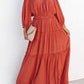 Ruffle Trim Off Shoulder Long Sleeve Maxi Dress