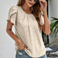 Swiss Dot Round Neck Petal Sleeve Top