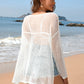 Openwork Slit Boat Neck Long Sleeve Cover-Up