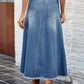 Raw Hem Buttoned Denim Skirt with Pockets