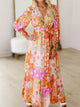Vibrant Floral Long Sleeve Dress with Lace-Up Back Floral