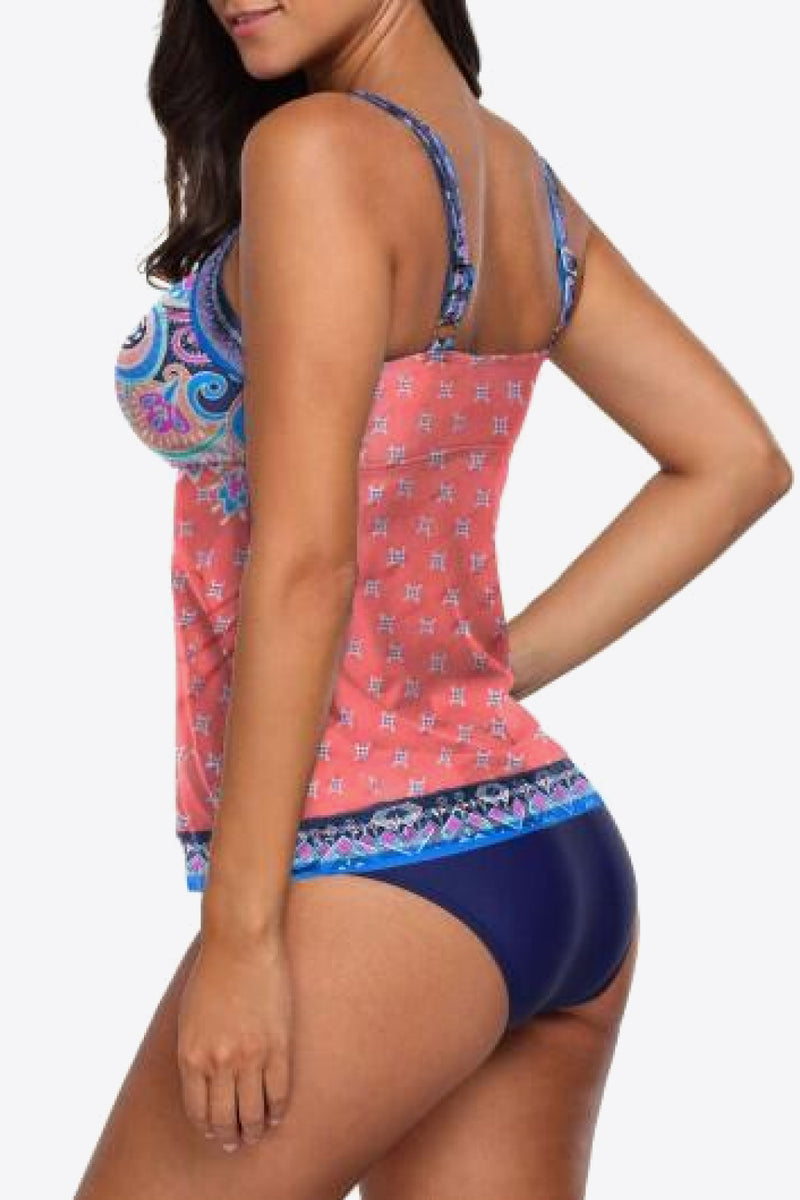 Printed Adjustable Strap Tankini Set