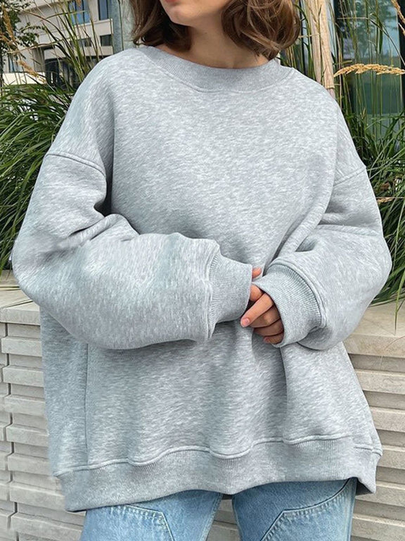 Oversize Round Neck Dropped Shoulder Sweatshirt Heather Gray