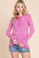 Reborn J Contrast Trim Half Button Long Sleeve T-Shirt MAGENTA
