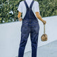 Pocketed Distressed Denim Overalls