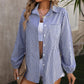 Mandy Striped Pocketed Button Up Long Sleeve Shirt