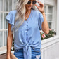 V-Neck Tie Hem Flutter Sleeve Blouse