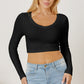 Round Neck Long Sleeve Cropped T-Shirt