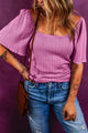 Textured Square Neck Half Sleeve Top Red-Violet