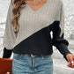 Contrast Buttoned V-Neck Blouse