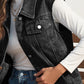 Collared Neck Sleeveless Denim Jacket