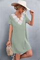 Spliced Lace Contrast Short Sleeve Dress Green
