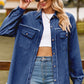 Button Up Collared Neck Raw Hem Denim Top