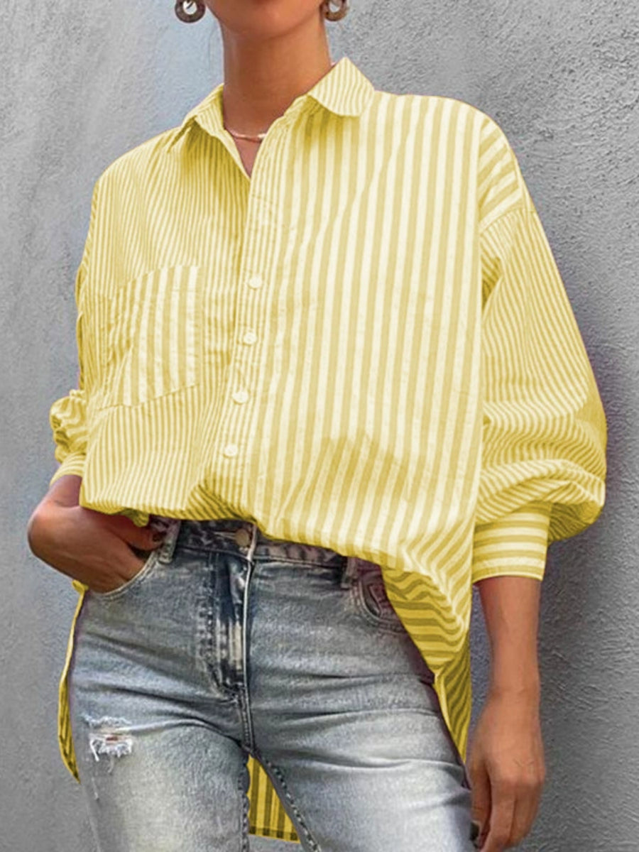 Striped Button Down Long Sleeve Shirt Light Yellow