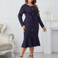 Melo Apparel Plus Size Buttoned Round Neck Tie Belt Midi Dress