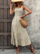 Smocked Scoop Neck Sleeveless Tank Dress Beige