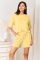 Basic Bae Bamboo Full Size Round Neck Drop Shoulder T-Shirt and Shorts Set Yellow