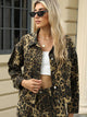 Pocketed Leopard Long Sleeve Denim Jacket Leopard