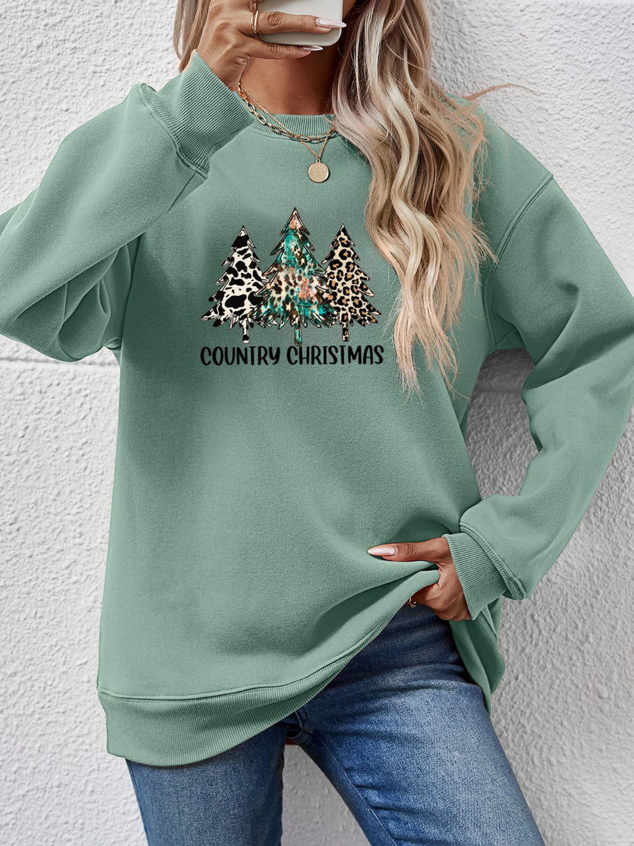 Graphic Round Neck Dropped Shoulder Sweatshirt Sage