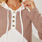 Color Block Drawstring Half Button Hoodie