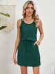 Eyelet Scoop Neck Sleeveless Dress Dark Green