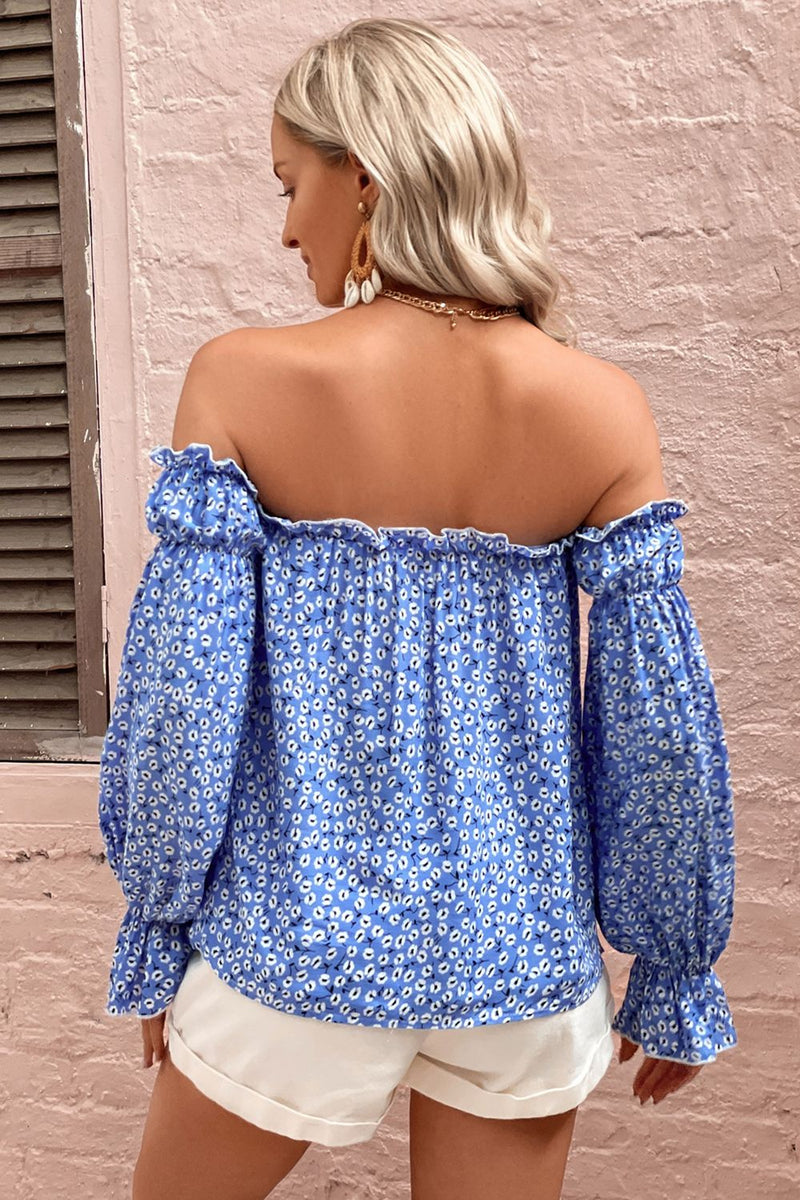 Honey Off Shoulder Printed Frill Trim Blouse