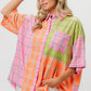 BiBi Plaid Collared Neck Half Sleeve Shirt