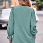 Swiss Dot Notched Neck Flounce Sleeve Blouse