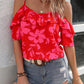 Ruffled Printed Short Sleeve Blouse