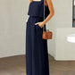 Square Neck Top and Wide Leg Pants Set