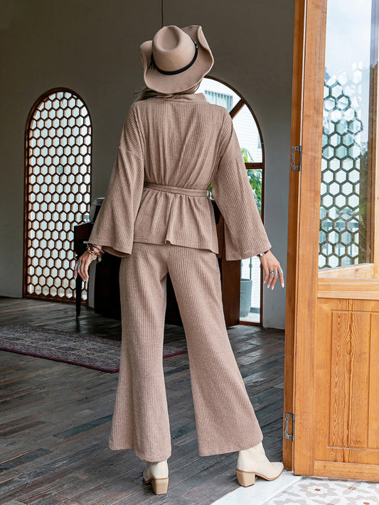 Dropped Shoulder Cardigan and Pants Set