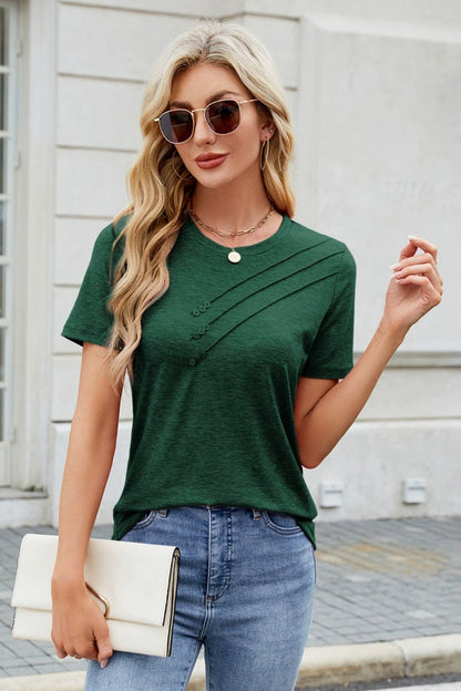 Round Neck Short Sleeve T-Shirt Dark Green
