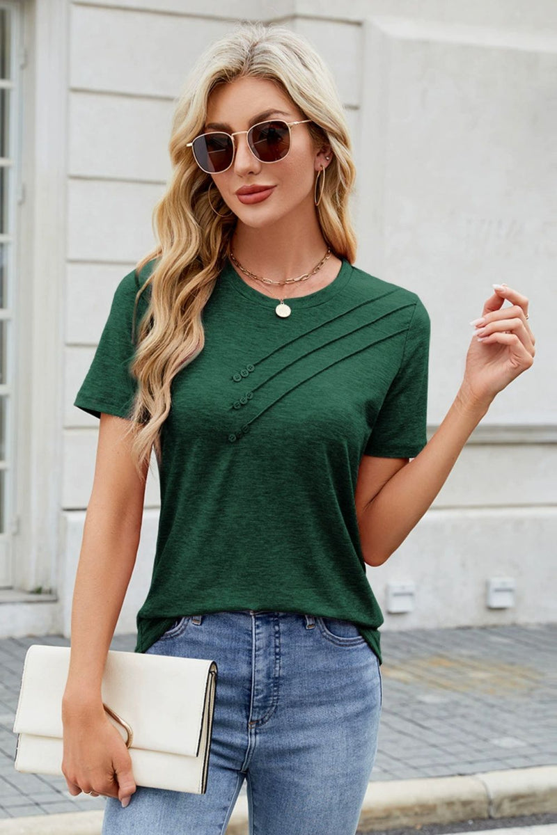 Round Neck Short Sleeve T-Shirt Dark Green