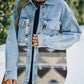 Collared Neck Dropped Shoulder Denim Jacket